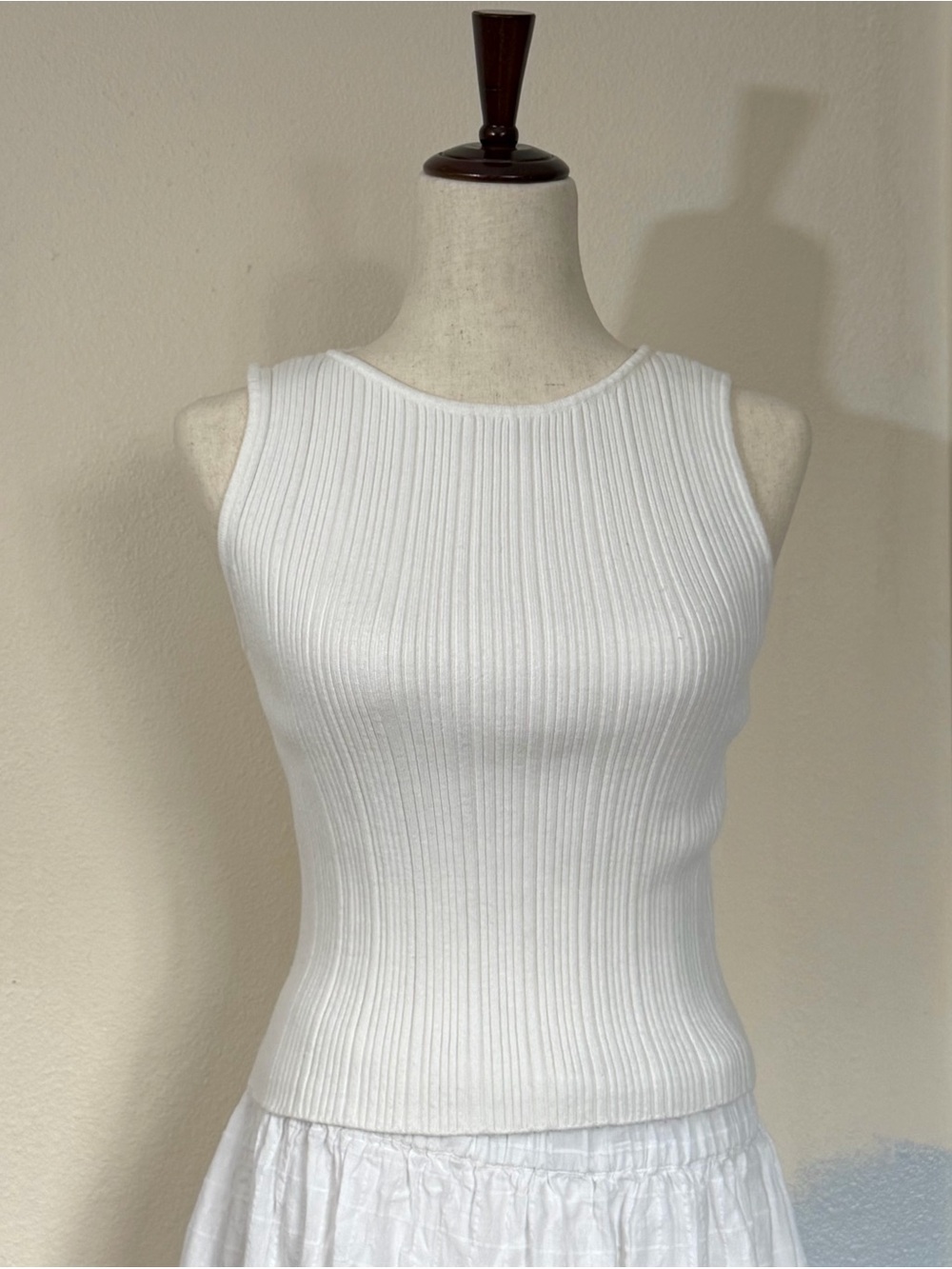 Marled White Ribbed Tank Top